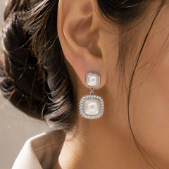 Luna Pearl Halo Drop Earrings (Silver)