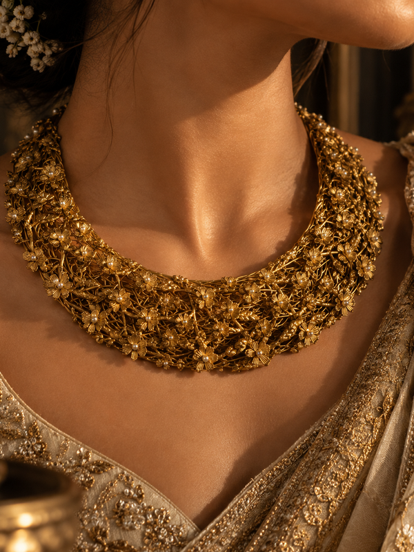 Nayab Handcrafted Floral Necklace & Earrings Set