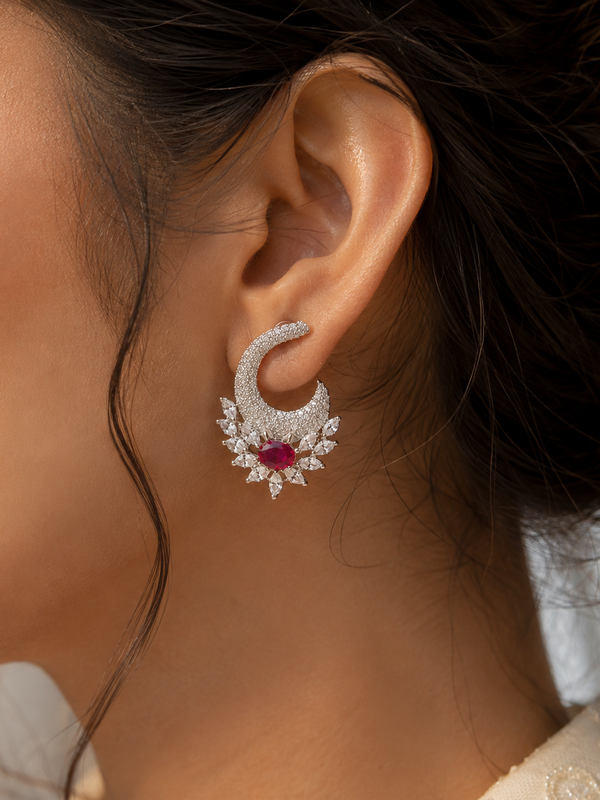 Ruhani Ruby Crescent Earrings