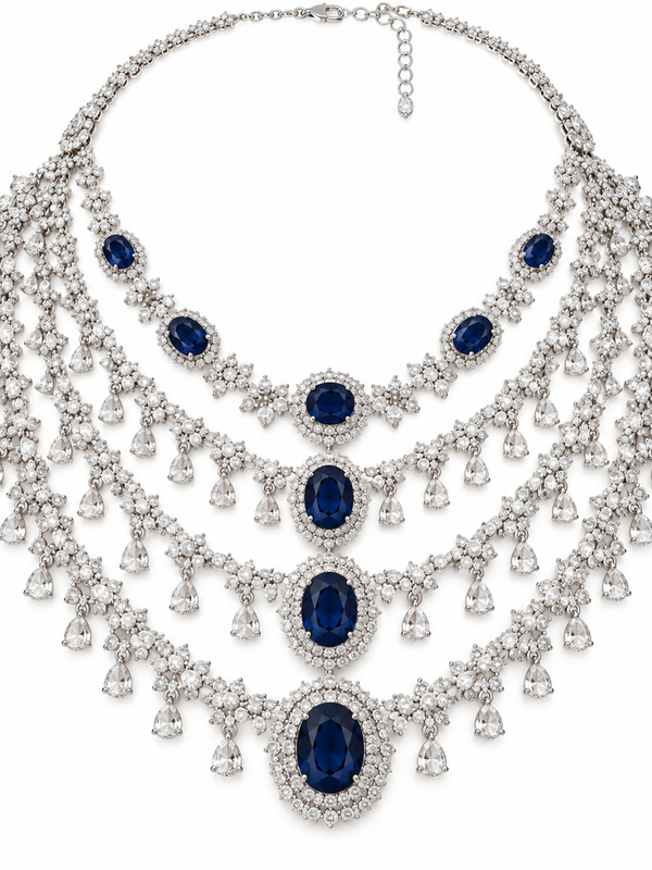 Neelara Sapphire Cascading Necklace & Earrings Set