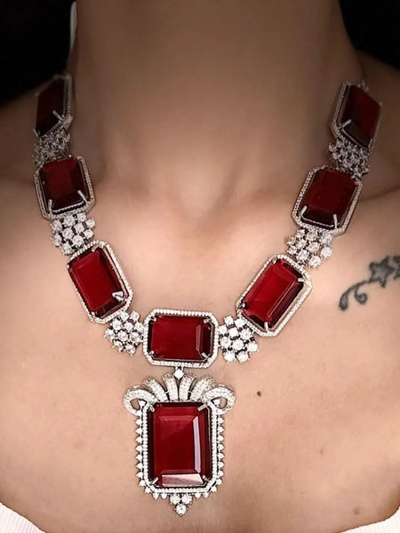 Regal Ruby Diamond Necklace Set