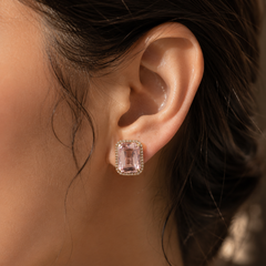 Blush Radiance Emerald-Cut Stud Earrings