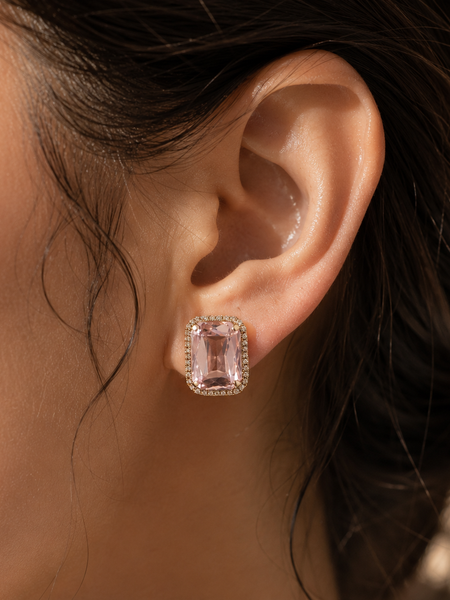 Blush Radiance Emerald-Cut Stud Earrings