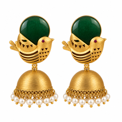 Mayura Green Bird Jhumka Earrings