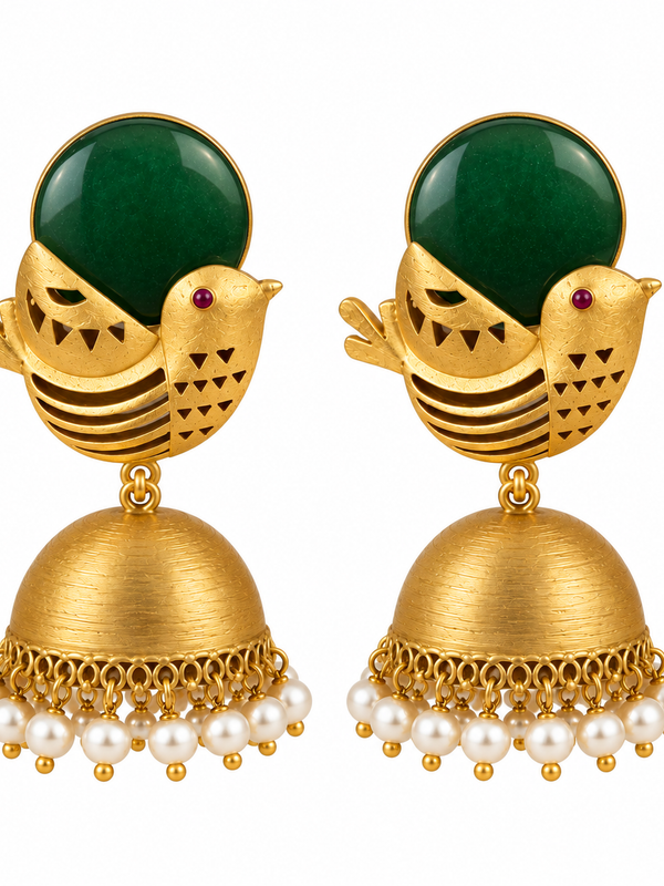 Mayura Green Bird Jhumka Earrings