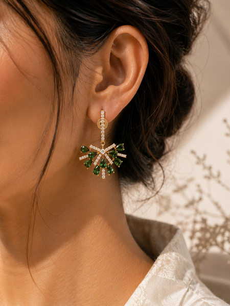 Ziya Emerald Fan Earrings