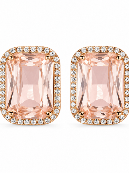 Blush Radiance Emerald-Cut Stud Earrings