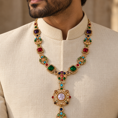 Rangrez Maharaja Multicolour Gold-Plated Men's Necklace