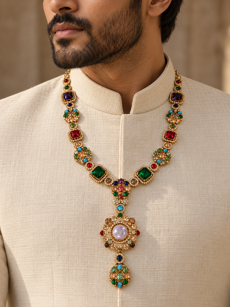 Rangrez Maharaja Multicolour Gold-Plated Men's Necklace