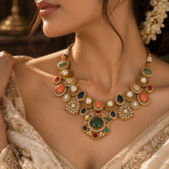 Ziya Navratna Necklace & Earrings Set