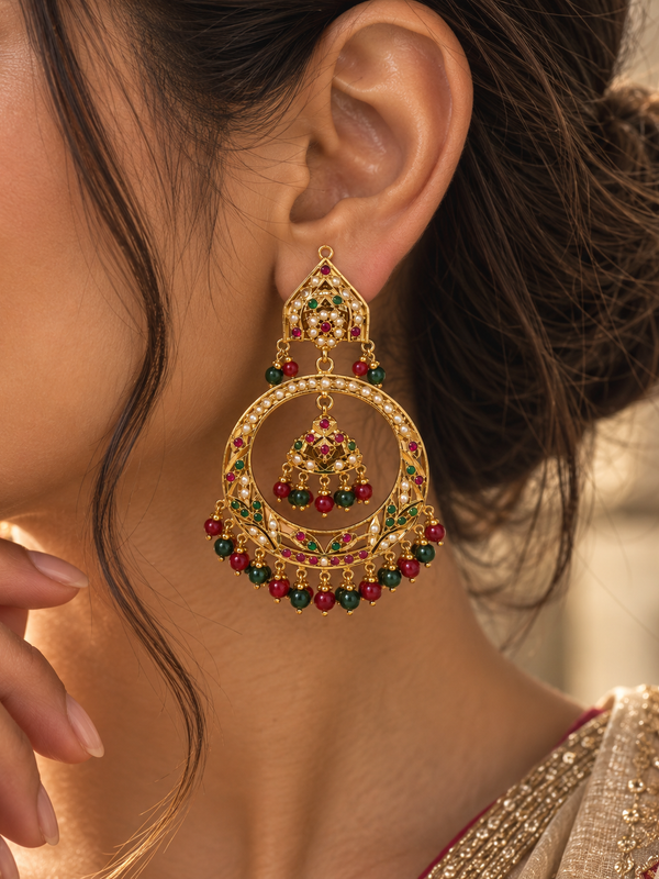Jodha Navratan Chandbali Earrings