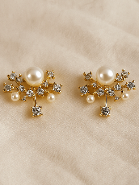 Celeste Pearl & Diamond Bloom Earrings