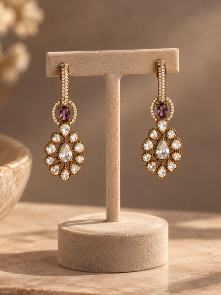 Afsana Amethyst Polki Necklace & Earrings Set