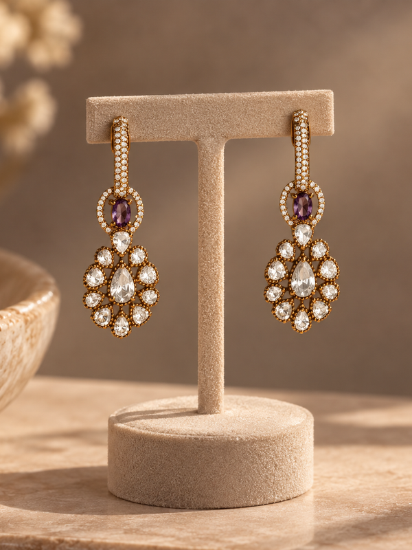 Afsana Amethyst Polki Necklace & Earrings Set