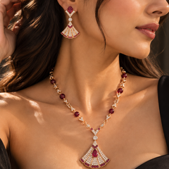 Riviera Ruby Art Deco Necklace & Earrings Set
