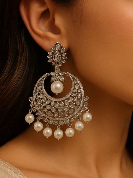 Sitara Silver & Pearl Chandbali Earrings