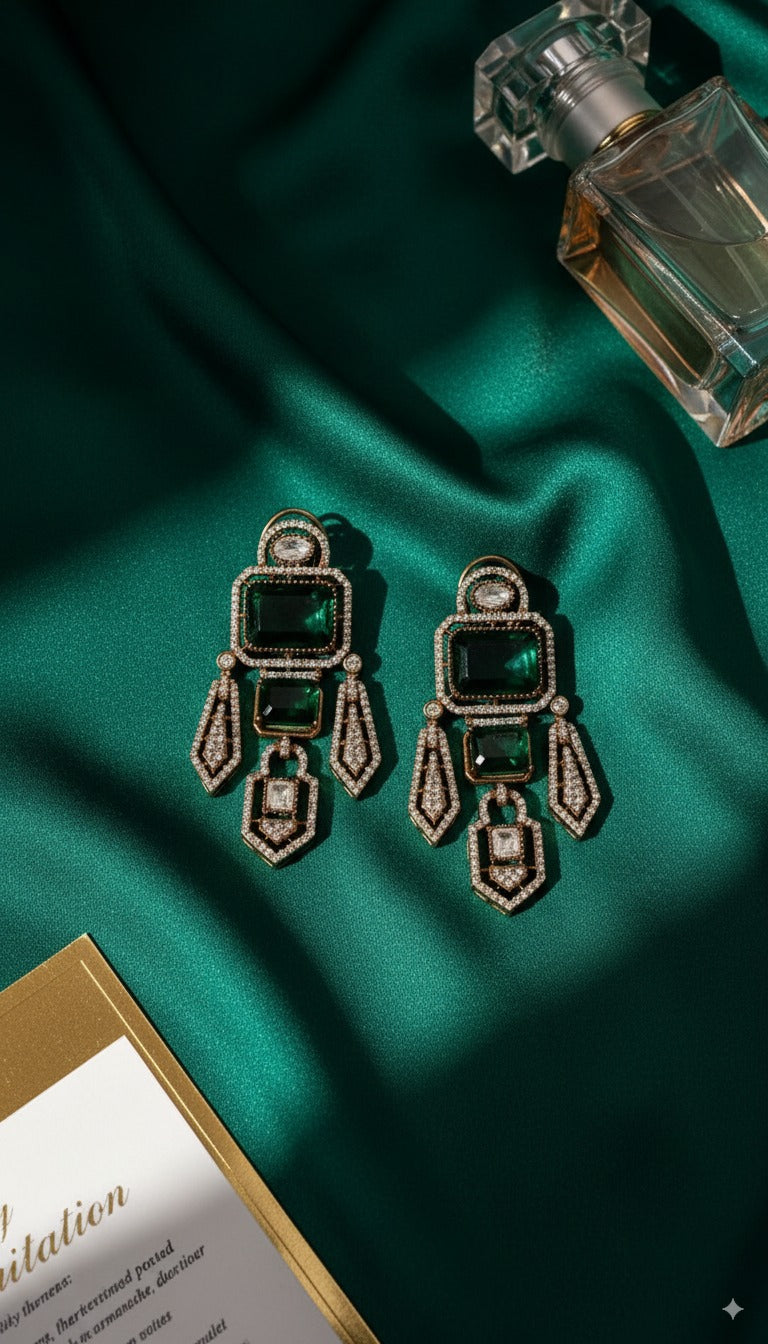 Emerald Pearl Necklace & Earrings Set