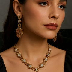 Art Deco Mosaic Stone Necklace & Earrings Set