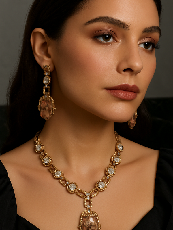 Art Deco Mosaic Stone Necklace & Earrings Set