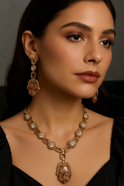 Art Deco Mosaic Stone Necklace & Earrings Set