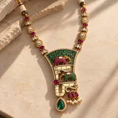 Gajraaj Emerald & Ruby Elephant Necklace Set