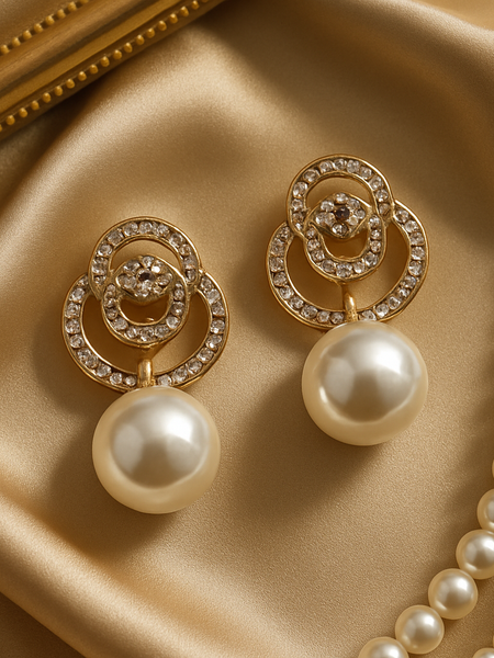 Pearl Diamond Drop Earrings