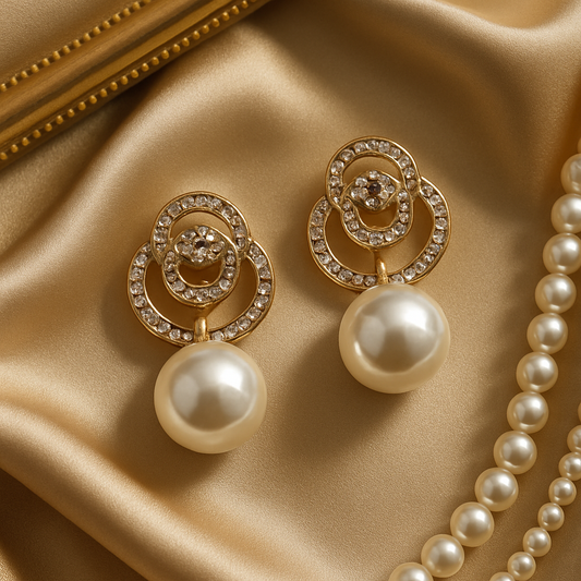 Pearl Diamond Drop Earrings