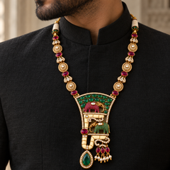 Rajvansh Emerald, Ruby & Polki Gold-Plated Men's Royal Haar