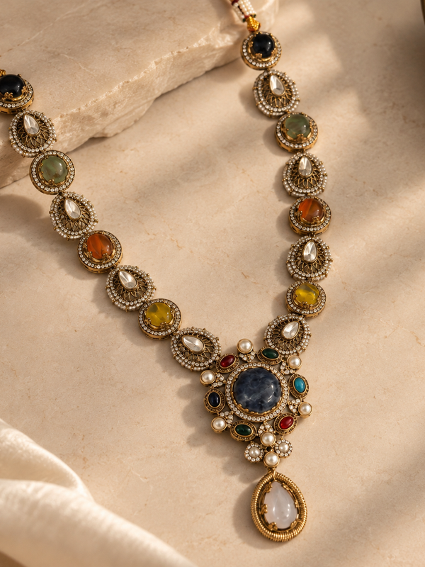 Navrang Maharaja Multicolour Gold-Plated Men's Necklace