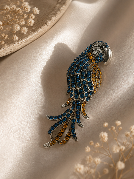 Azure Macaw Crystal Brooch