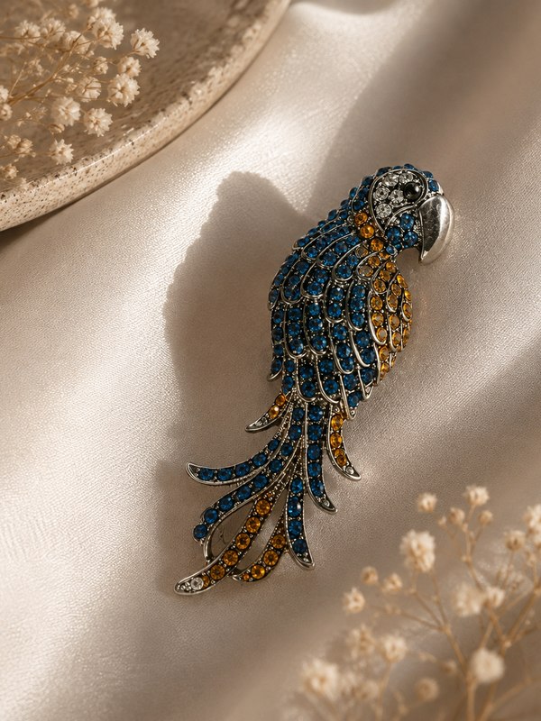 Azure Macaw Crystal Brooch