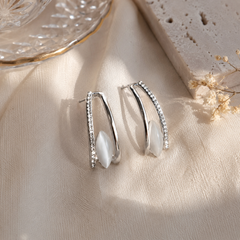 Aria Mother of Pearl Pavé Drop Earrings (Silver)