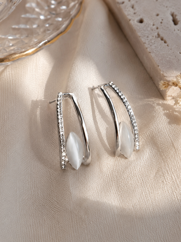 Aria Mother of Pearl Pavé Drop Earrings (Silver)