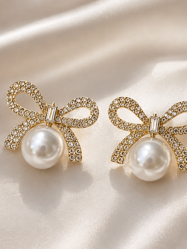 Colette Pearl Bow Stud Earrings