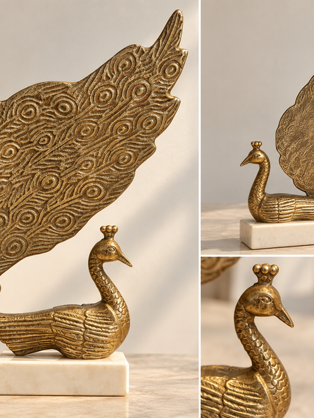 Mayura – Antique Gold Peacock Sculpture