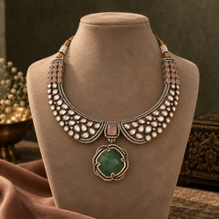Zareen Emerald Polki Necklace & Earrings Set