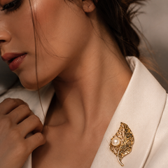 Aurielle Leaf Pearl Brooch