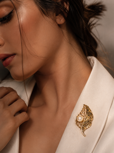 Aurielle Leaf Pearl Brooch