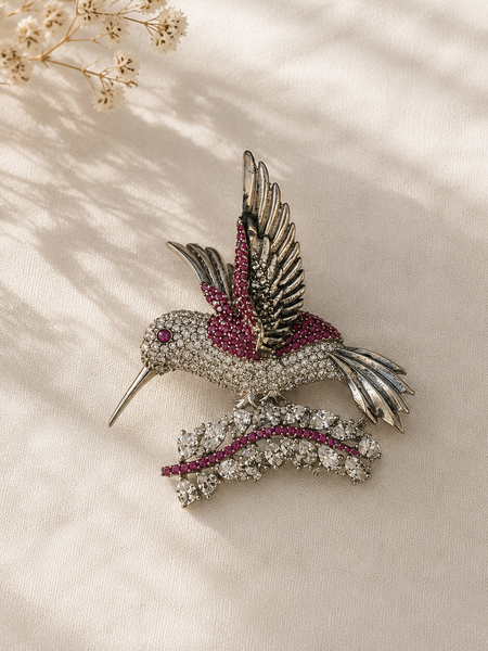 Ruby Hummingbird Brooch