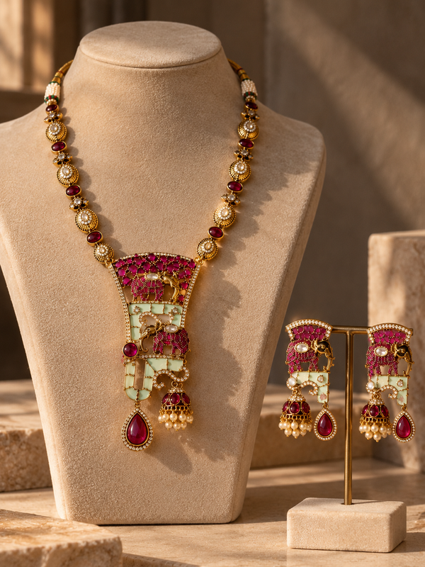 Mehr-e-Maharani Ruby Necklace & Earrings Set