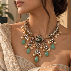 Zehra Mint Polki Statement Necklace Set