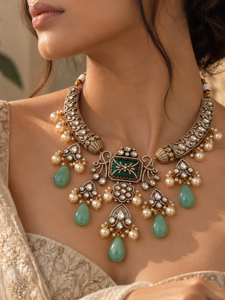 Zehra Mint Polki Statement Necklace Set