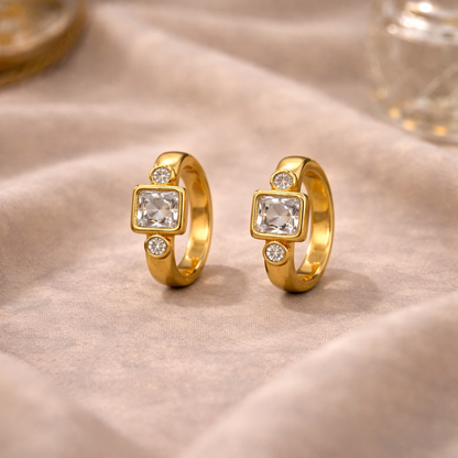 Luna Square Crystal Hoop Earrings