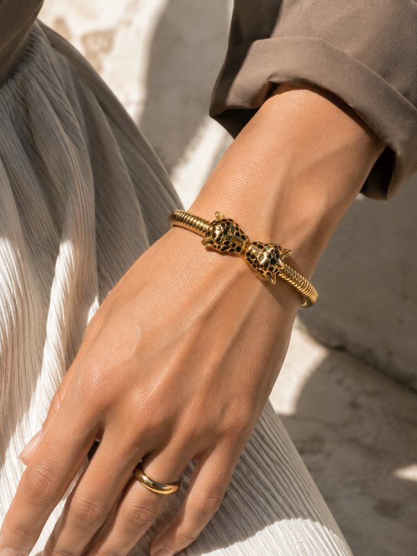 Twin Panther Gold Statement Bracelet