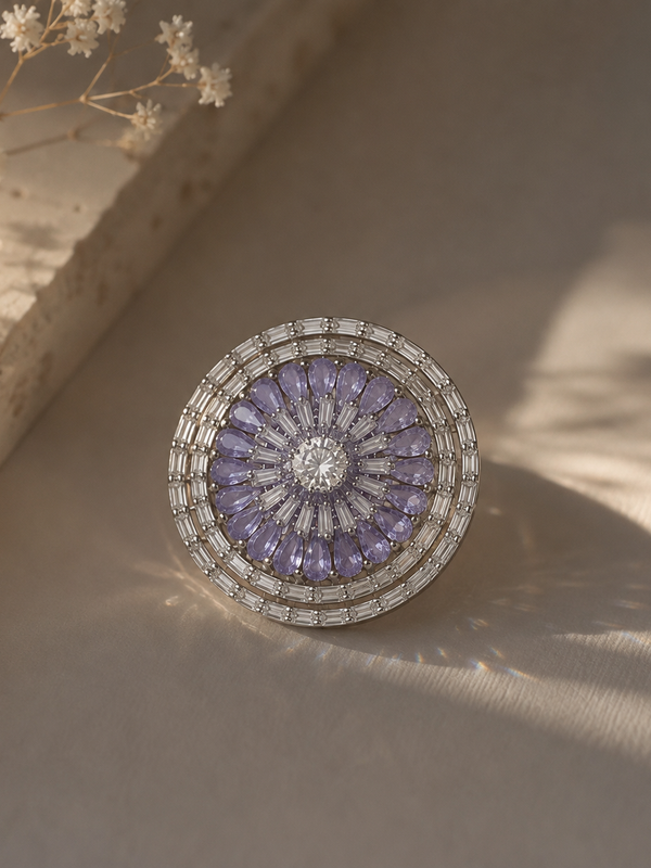 Amethyst Halo Statement Ring