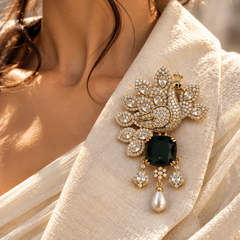 Mayura Emerald Brooch
