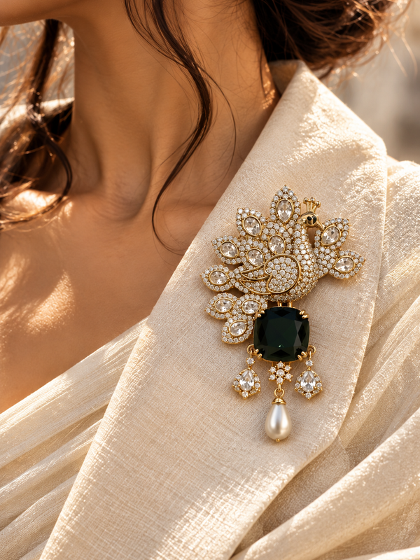 Mayura Emerald Brooch