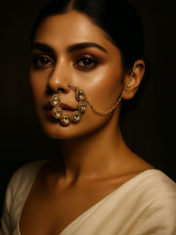 Statement Kundan Bridal Nath with Chain