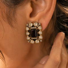 Noir Polki Frame Statement Studs