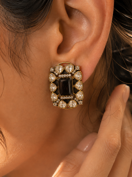 Noir Polki Frame Statement Studs